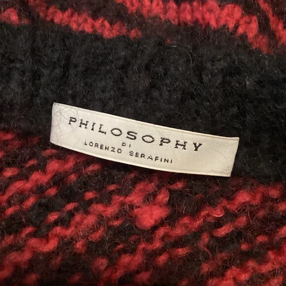 Philosophy Di Lorenzo Serafini Red Black Striped Ruffle Mohair Sweater S US 4 - Picture 9 of 12